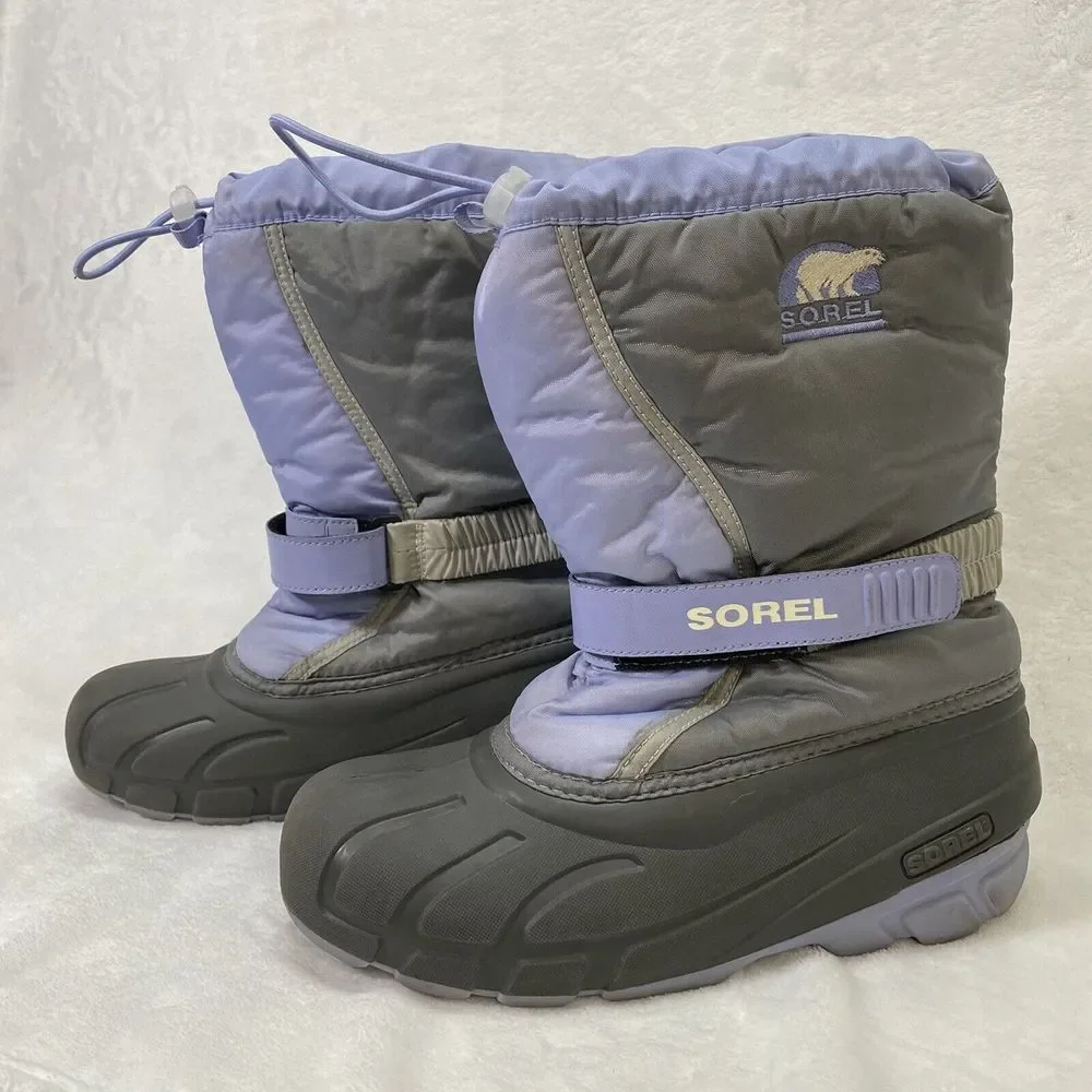 Sorel Flurry Snow Boots Youth Size 6 Purple & Gray Grill Heatwave Shoes‎